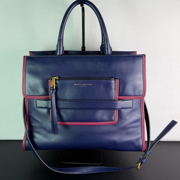 Marc Jacobs Tote in Blue Leather with Purple Trim - Picture 1 of 12